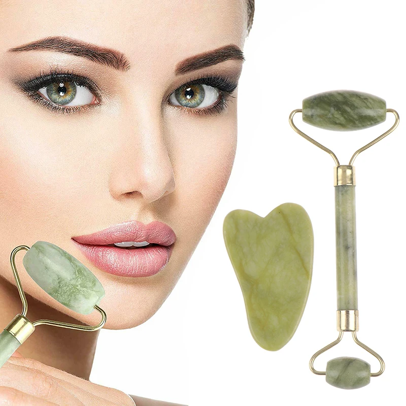 

100% Natural Jade Stone Guasha Roller Massage Tool SPA Therapy Facial Slimming Massager Scraping Board Antistress Body Hot