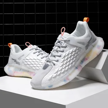 

Men's Running Shoes 2020 New Popcorn Colorful Bottom Breathable Men Shoes Flying Woven Mesh Casual Sneakers Sports Shoes