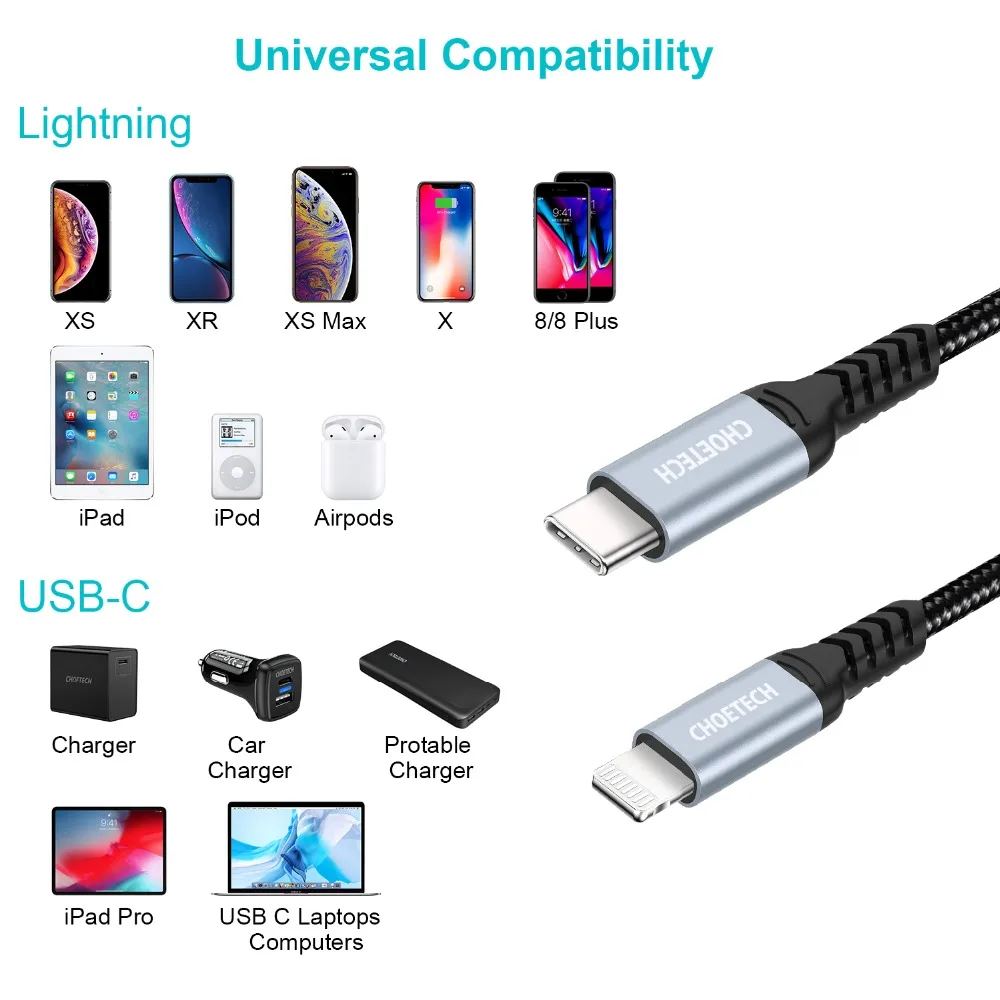 CHOETECH MFi USB C кабель для iPhone 11 X Max Plus 3A Быстрая зарядка кабель Lightning для iPhone USB кабель для передачи данных кабель для зарядки телефона