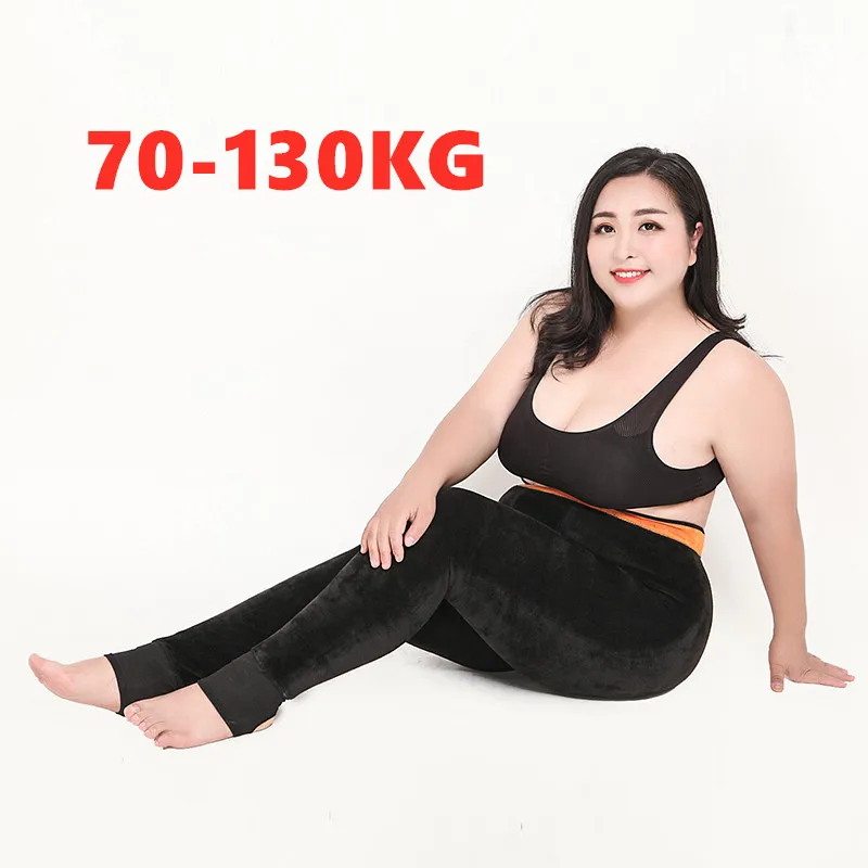 

Warm Women's Plus Velvet Winter Leggings Ankle-Length Keep Warm Solid Pants High Waist Large Size Women Leggings150KG