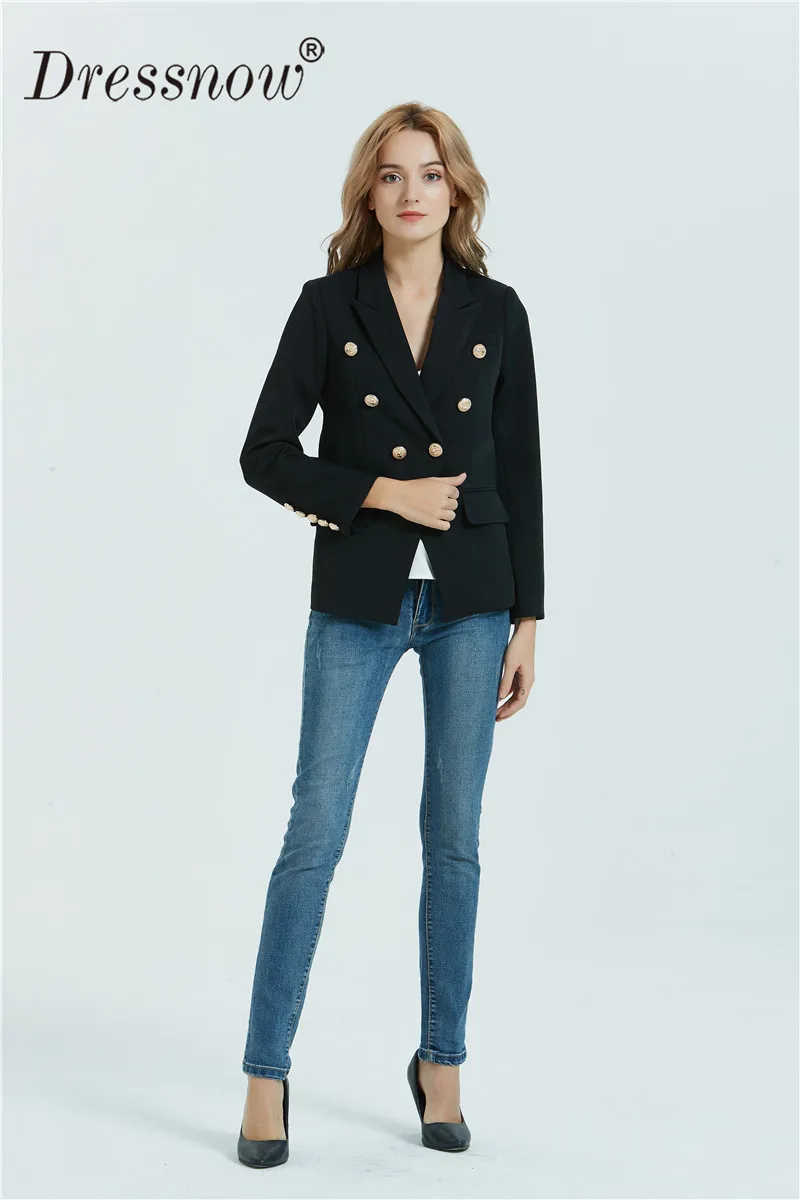 Dressnow женский двубортный Тонкий Блейзер Женский черный офисный костюм с длинным рукавом женский весенний и осенний модный блейзер