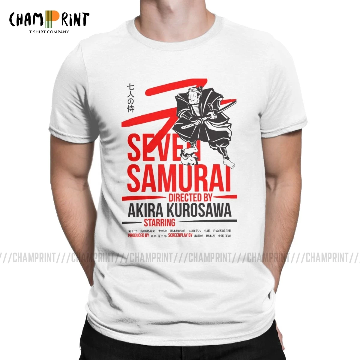 Мужская футболка с круглым вырезом Seven Samurai Классическая японская Винтажная