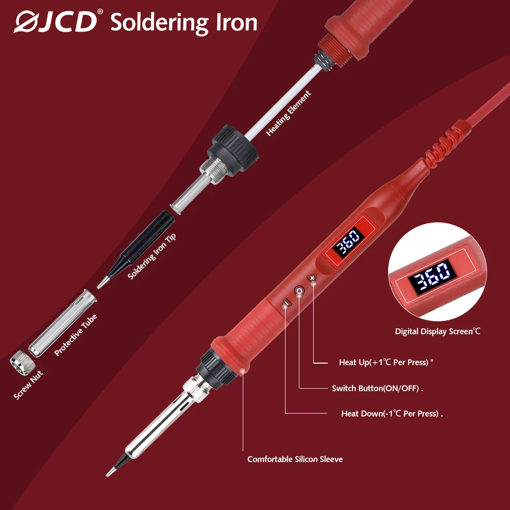 JCD 908U Electric Soldering Iron Adjustable Temperature 60W/80W 220V LCD Digital Display Multi-function iron Welding Repair Tool