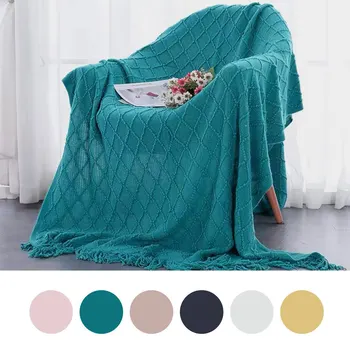 

Throw Textured Blankets Acrylic Solid Sofa Couches Blanket Tassels Decorative Bed Covers for sofa Soft Adult Throw Blankets
