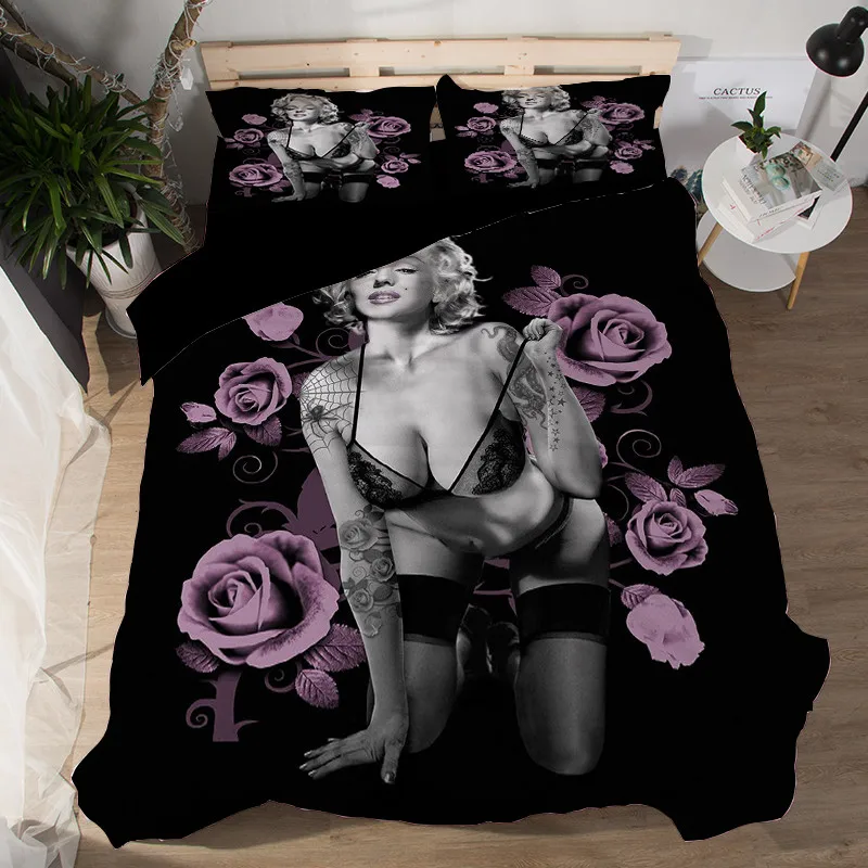 

Fashion sexy 3D Marilyn Monroe Print Bedding Set Duvet Covers Pillowcases One Piece Comforter Bedding Sets Bedclothes Bed Linen