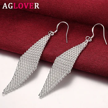 

AGLOVER 70MM 925 Sterling Silver Tassel Mesh Drop Earrings For Woman Fashion Glamour Jewelry Long Earrings Gift