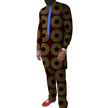 

Fashion print patchwork shirts with trousers custom made pant sets male groom suits African party Dashiki clothes