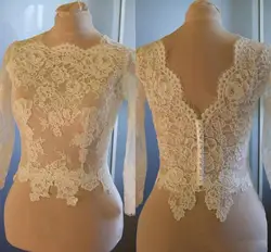 Custom Made White Ivory Wedding Jackets Illusion Long Sleeve Vintage Lace Bolero Jacket For Bridal Party Evening Gowns Women