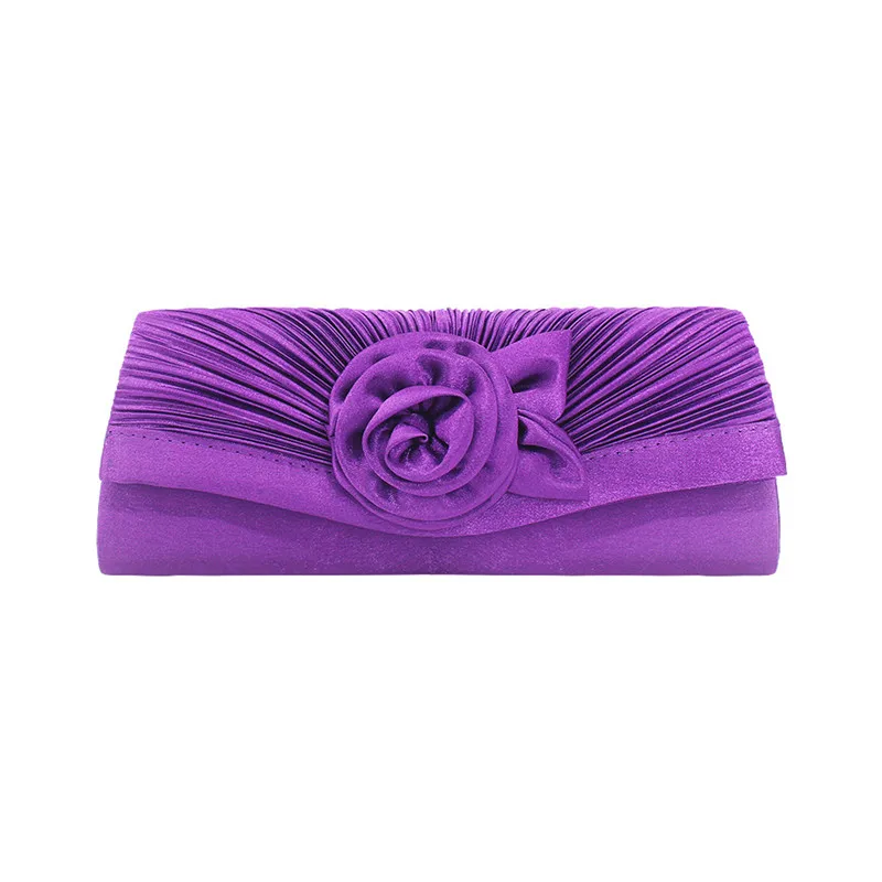 Luxy Moon Purple Floral Satin Clutch Evening Bag Front View