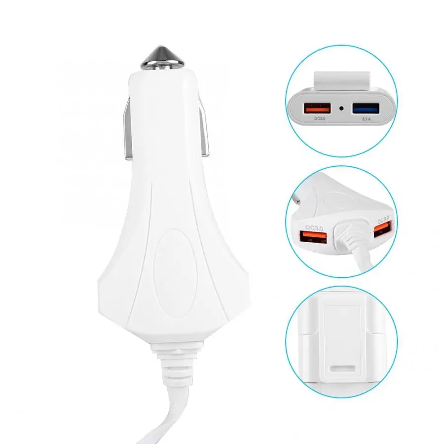 Cargador 4 USB QC3.0 удлинитель для быстрой зарядки автомобильное зарядное устройство для грузовика с зажимом для ремня - Цвет: Белый