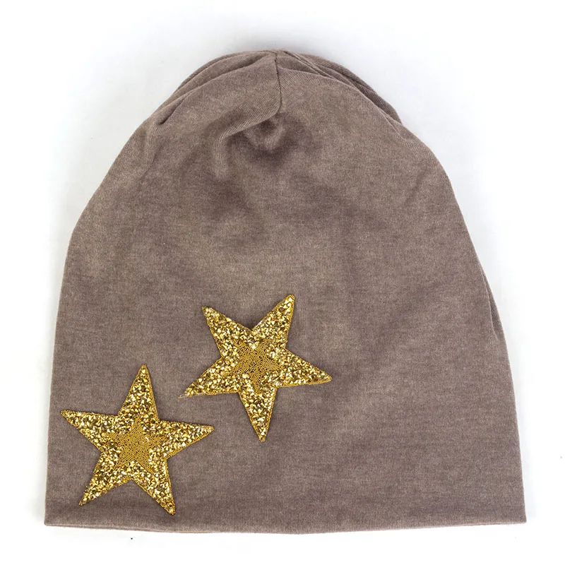 Gold Khaki Geebro Звезда Стразы шапки для женщин хлопок Мешковатые шапки женские Осень Зима теплые уши Skullies Beanie мешковатая шапка шапки DT948 - Цвет: Gold Khaki