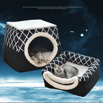 

2-in-1 Removable confortable Space Capsule Pet Bed Room Foldable warm Cave Shape Washable Pets Cat Puppy sleeping house pad Beds