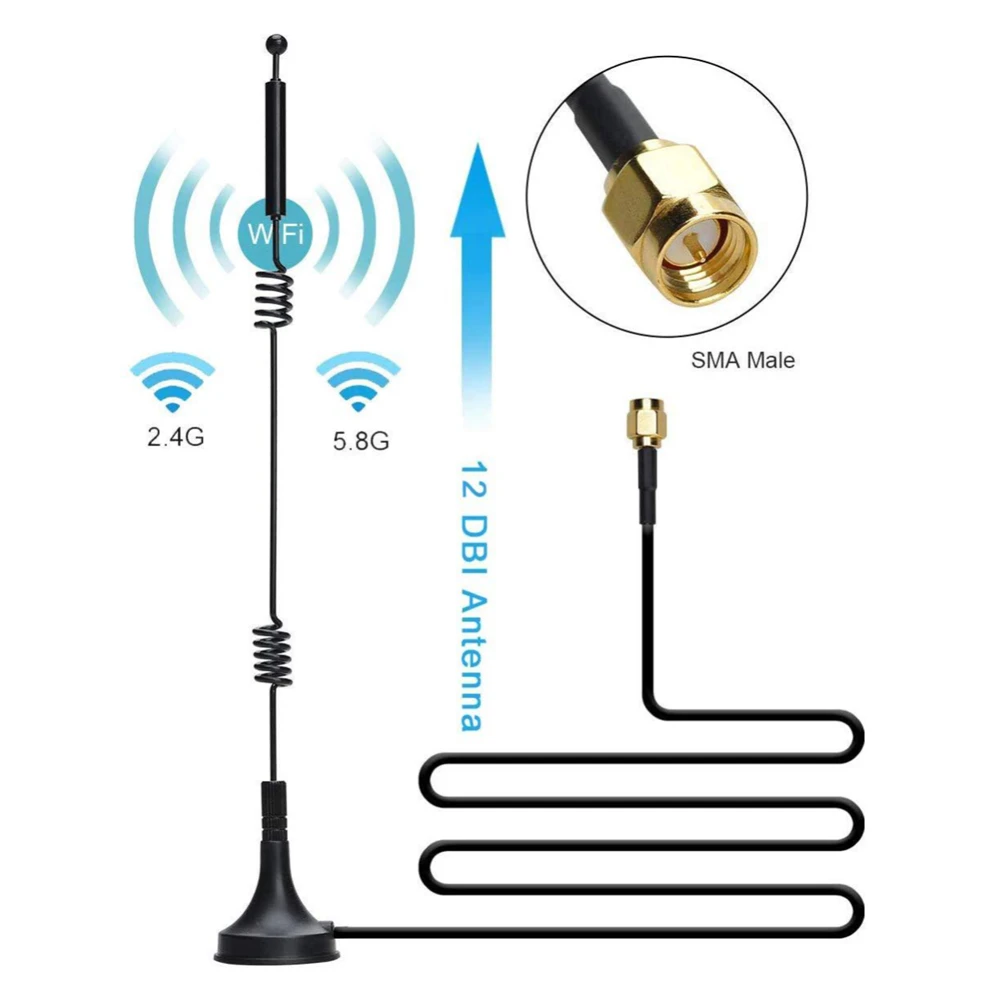 12dbi WIFI Antenna 2.4G/5.8G Dual Band Pole Antenna SMA Male With Magnetic Base for Router Camera Signal Booster - Image 4
