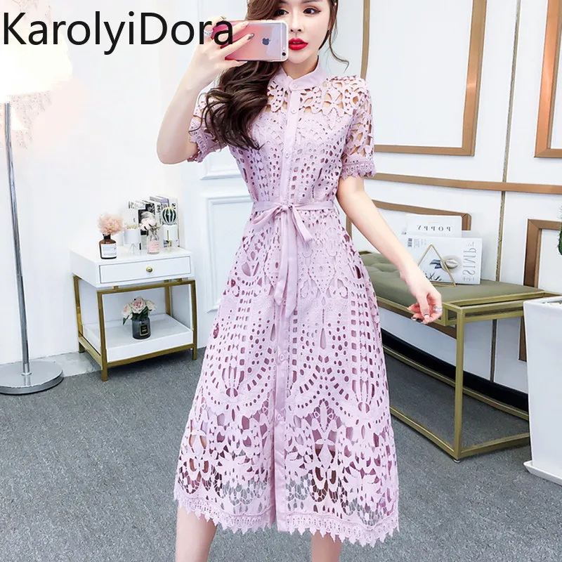 Женское кружевное ажурное платье с высокой талией и оборками летние платья