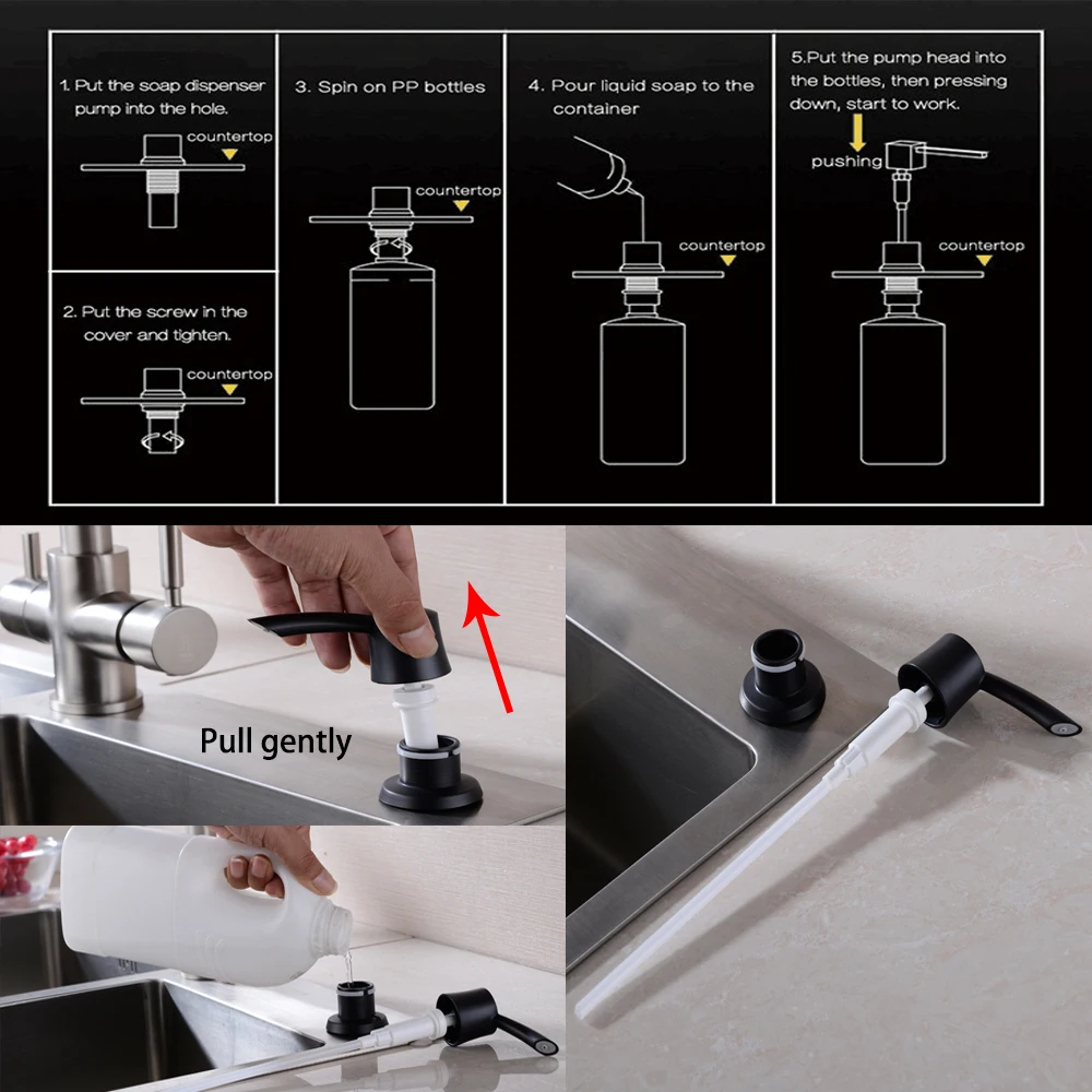 Kitchen Sink Soap Dispenser ABS Plastic Built in Lotion Pump Plastic Bottle for Bathroom and Kitchen Liquid Soap organize.