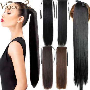 

Vigorous Long Silky Straight Synthetic Clip in Drawstring Ponytail Hairpieces for Women Hair Extension High Temperature Fiber