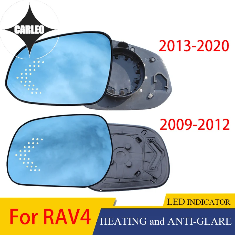 

Зеркало бокового вида для Toyota RAV4 2009-2020, голубое HD Стекло, большой угол обзора, с функцией нагрева светодиодный ным индикатором