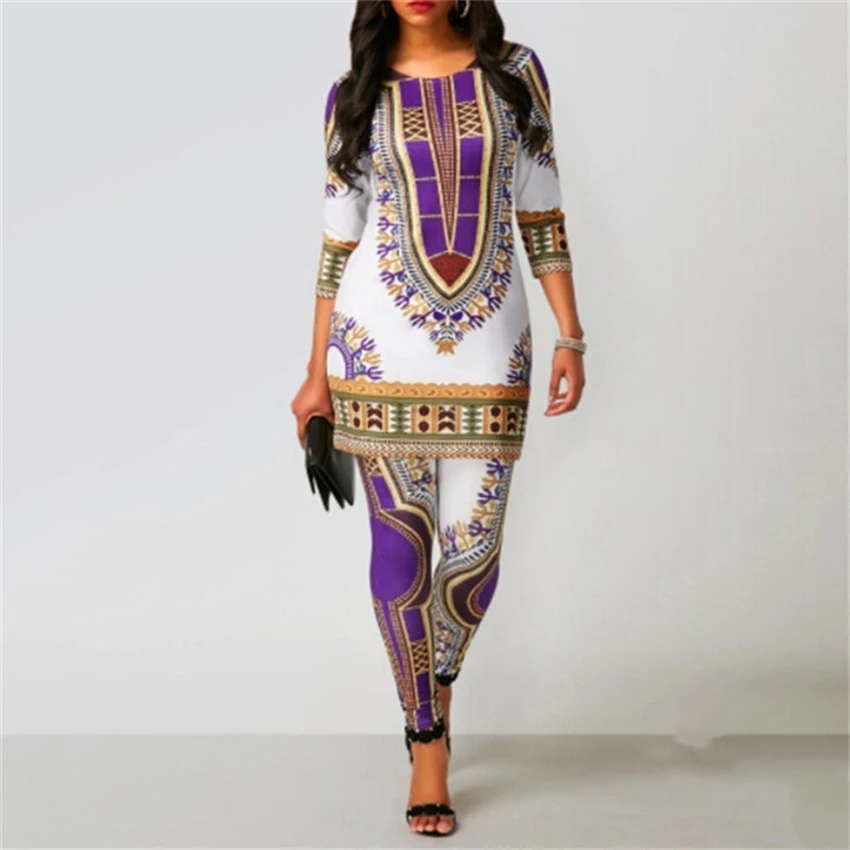 Африканские платья для женщин Новинка Топ Брюки Костюм Дашики принт Дамская одежда халат Африканский Базен модная одежда