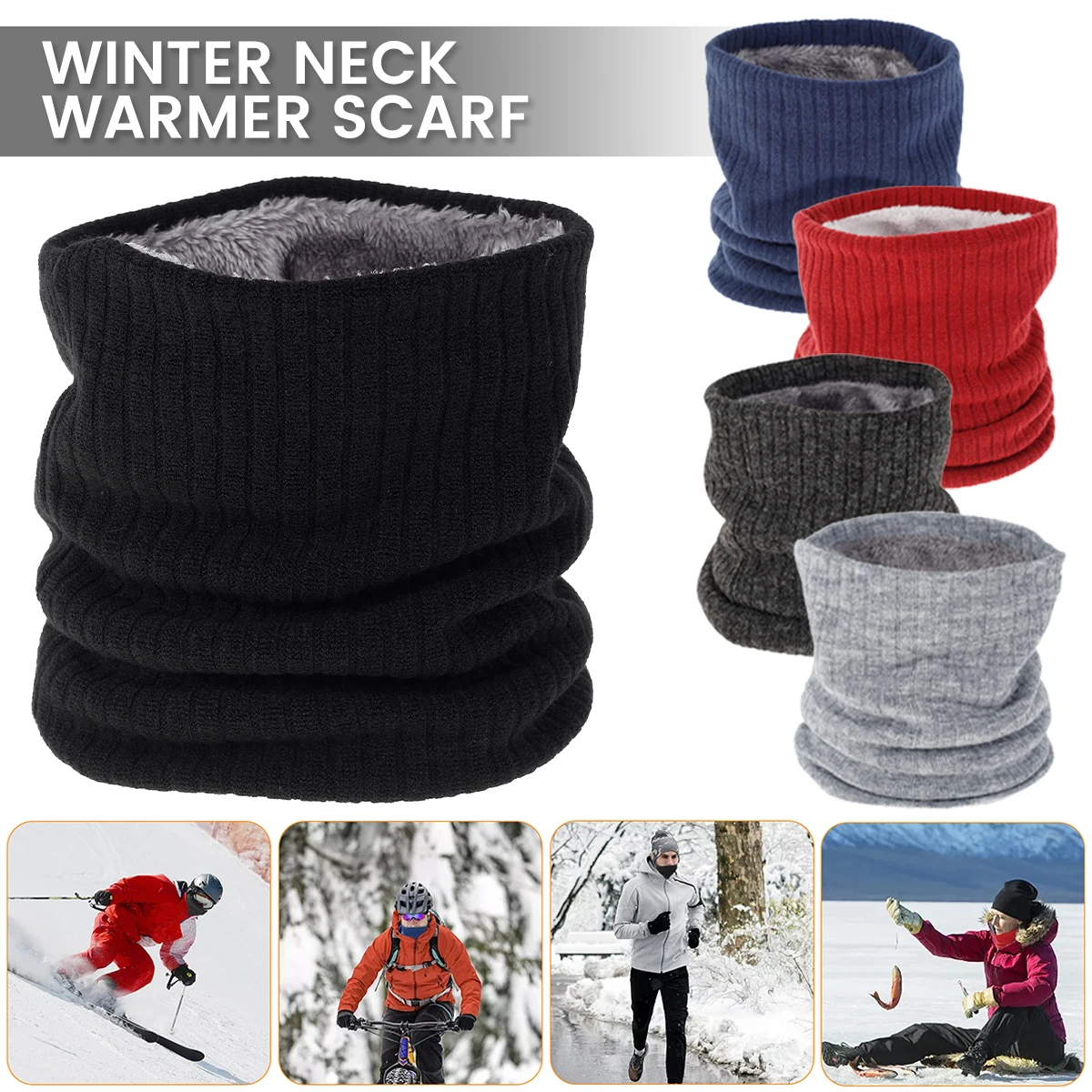 Winter Warm Neck Warmer 2layers Thickened Warm Fleece Lined Scarf