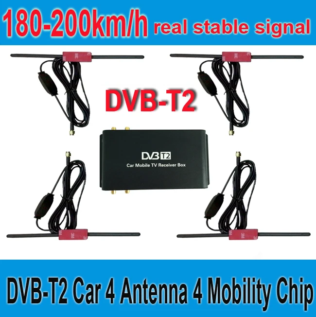 180-200 км/ч, DVB-T2, автомобильная 4 антенна, 4 чипа для подвижности, DVB T2, Автомобильный цифровой автомобильный тв-тюнер, HD 1080 P, ТВ-приемник, коробка DVBT2