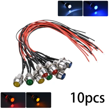

10Pcs/Set Waterproof IP65 Turn Signal Indicator Light Lamp Bulb 12V LED 8mm For Pilot Dash Panel Car Truck Boat Lights 5Colors