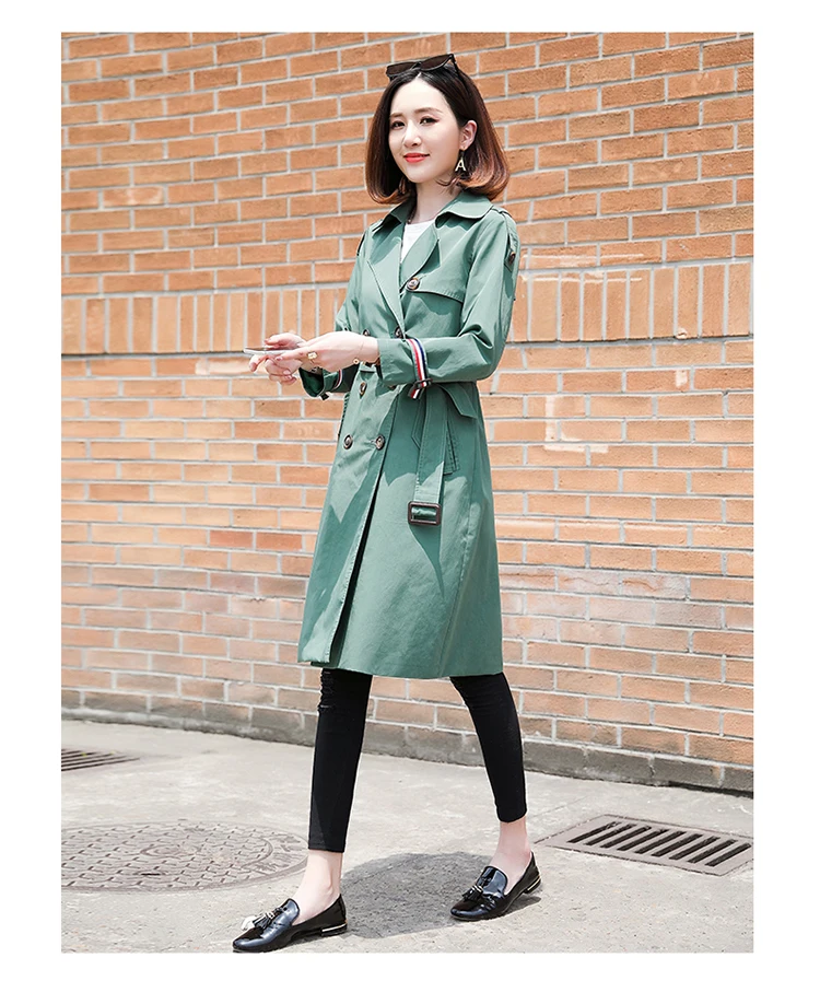 Mid-length Autumn Fold-down Collar Fashion Elegant Double Breasted Slimming Trench Coat
