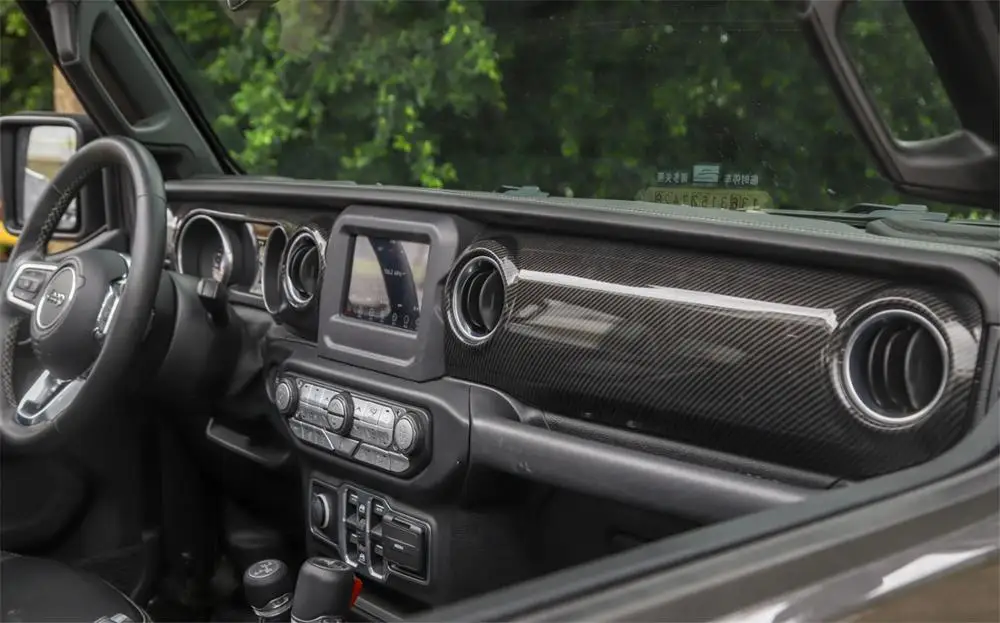 Для Jeep Wrangler JL до центральной консоли декоративные Стикеры для автомобилей углеродного волокна шаблон внутренняя окантовка наклейки аксессуары