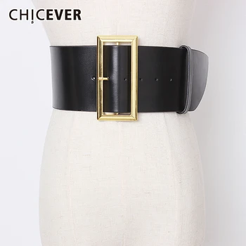 

CHICEVER PU Leather Patchwork Metal Button Belt For Women Tunic Adjustable Accessories Black Belts Female 2020 Autumn Winter New