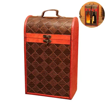 

European Wine Rack Retro Double Wine Box Vintage Lined Wooden Box Wedding Supplies Gift Home Decorations Accessories Modern