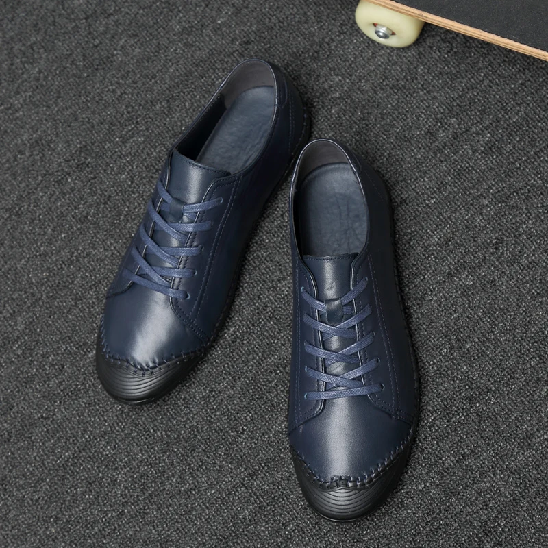 Men Genuine Leather Casual Shoes Lightweight soft walking driving shoes Brand Men Flats Shoes Men outdoor sneaker*9818
