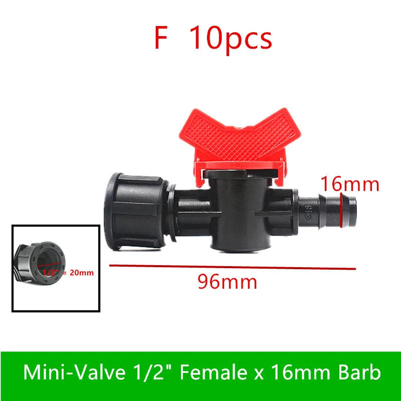 F 10pcs 10 шт. 1/" 3/4" Папа х 16 мм Барб мини-клапан поли шланг Колючая арматура теплицы полив разъем капельные фитинги - Цвет: F 10pcs