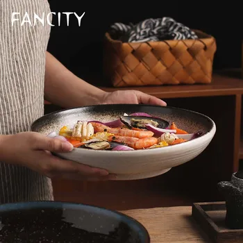 

FANCITY Japanese creative deep dish salad plate dish dinner plate breakfast plate western tableware household dish round fruit p