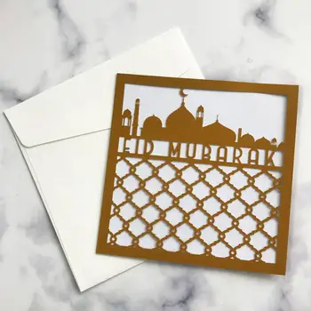 

20pcs/lot Pure Color Greeting Card Kits Of Muslim Holiday Invitation Card Envelope EID MUBARAK Theme Custom Festival Celebration