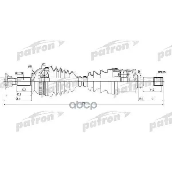 Полуось Левая 26x640x27 Abs: 47t Chrysler Voyager Iv 2,4 2,5 Crd 00-08 PATRON арт. PDS0423