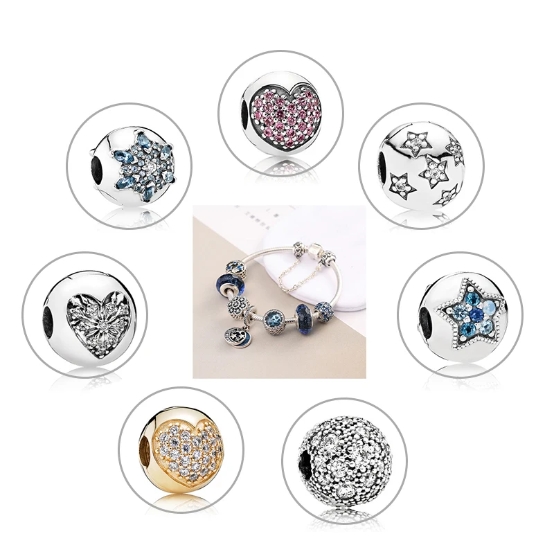 925 пробы Серебряный кристаллизованный Снежинка, разноцветный Кристальный и прозрачный CZ Подходит Pandora браслет для ювелирных изделий DIY