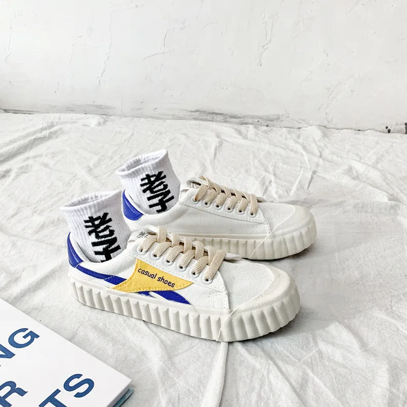 

2019 Summer Yellow Biscuit Shoes Platform Shoes White Shoes Casual Students Retro Shoes Low Top Hong Kong Style Super Fire INS S