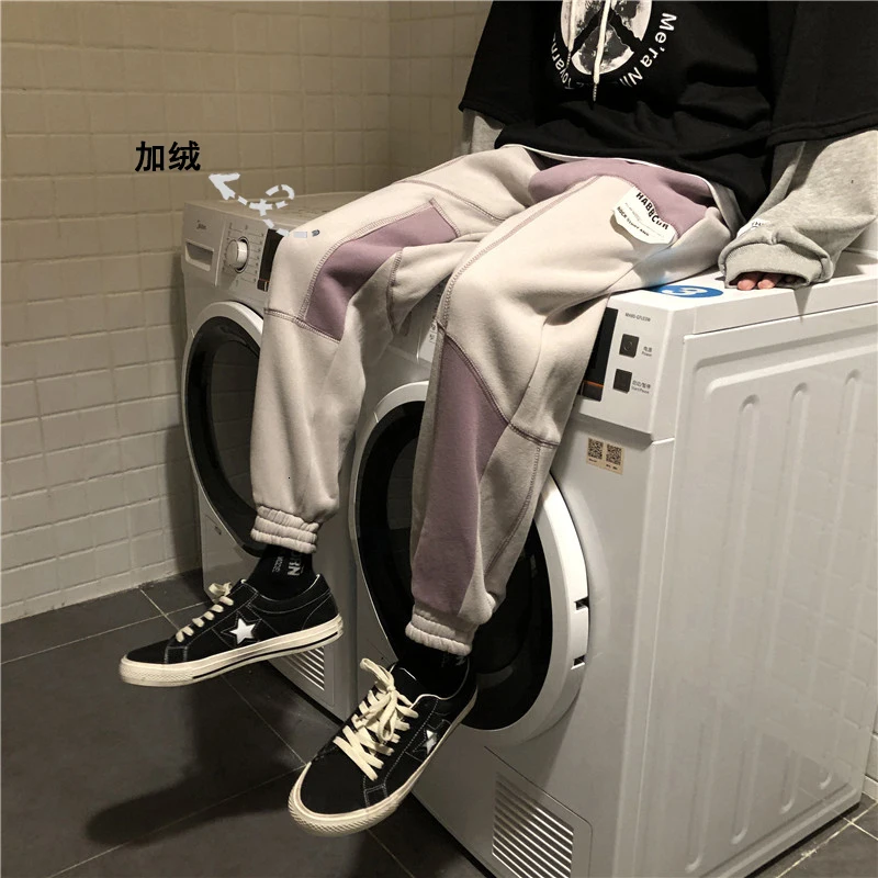 Greysuede Зимние новые бархатные плотные штаны, мужские Модные контрастные цветные повседневные брюки с эластичной талией, мужские уличные свободные брюки в стиле хип-хоп - Цвет: Greysuede