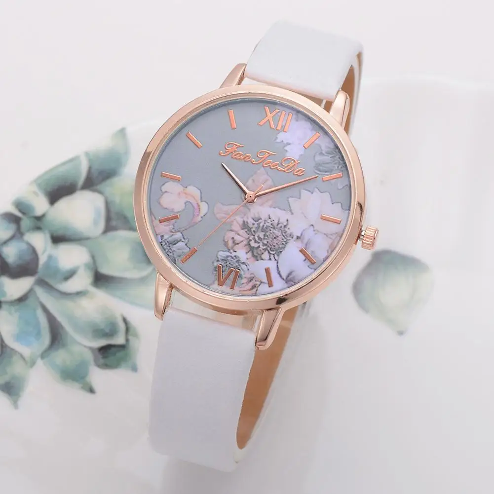 

Luxury Women Watch Fashion Flower Alloy Round Dial Analog Faux Leather Watch Strap Ladies Quartz Wrist Watches  