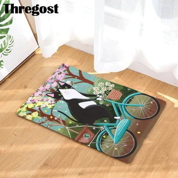 

Flannel Anti-Slip Mats Cat Cute Animal Printed Rectangular Mat Home Entrance Doormats Washable Kitchen Floor Bathroom Rugs