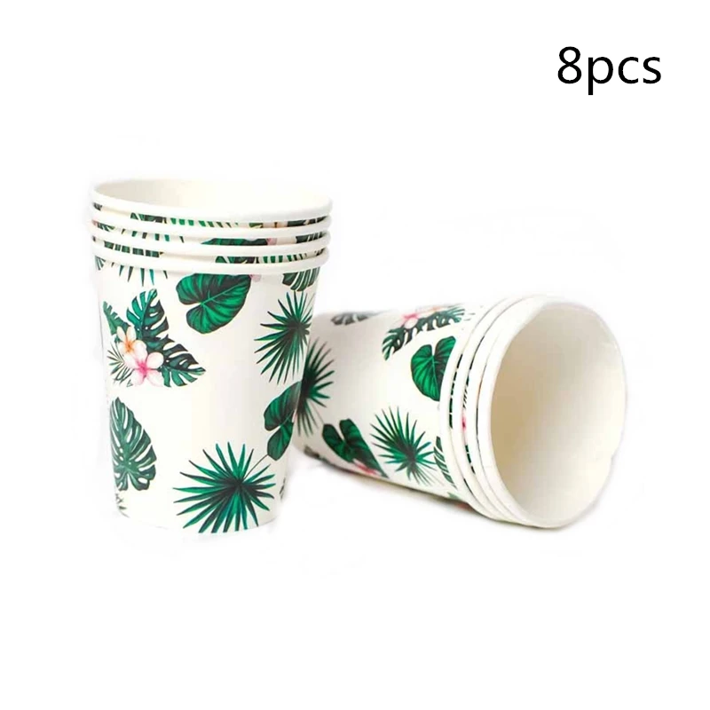 Cup 8pcs Hawaiian Luau Party Decoration Flamingo Tropical Palm Leaves Tableware Paper Plates Cups Pineapple Summer Birthday Party Decor - Цвет: Cup 8pcs