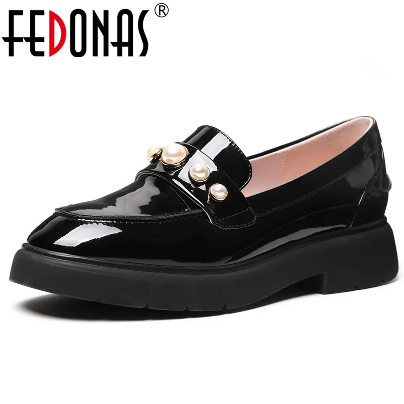 

FEDONAS Spring Shallow Women Cow Patent Leather Pumps Classic Female Office Basic Rome Shoes Woman High Heels Newest Loafers