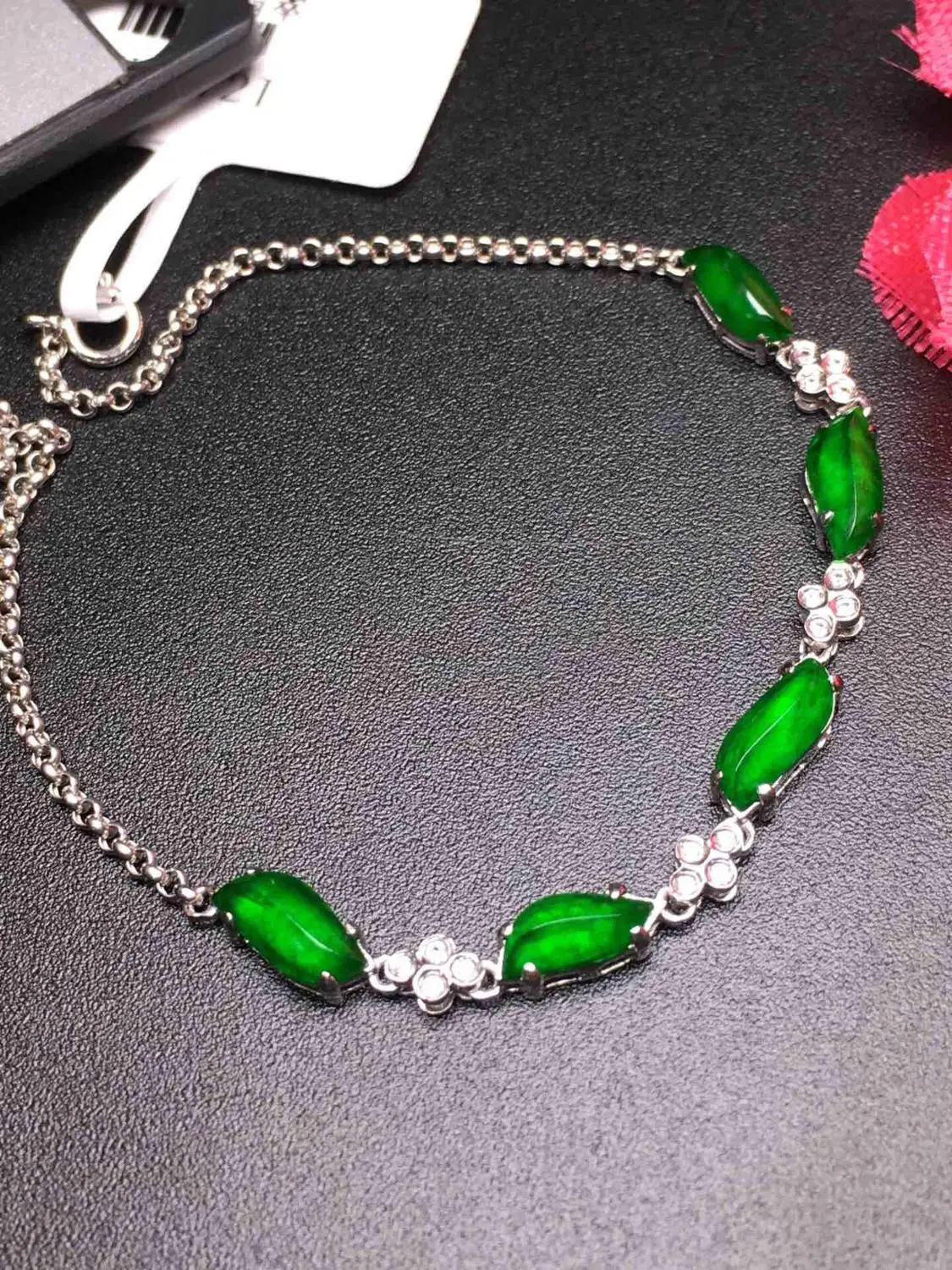 

726 Real Pure 18 K White Gold AU750 Myanmer Origin Natural Burmes Green Jade Gemstone Female Bracelets for Women Fine Bracelets