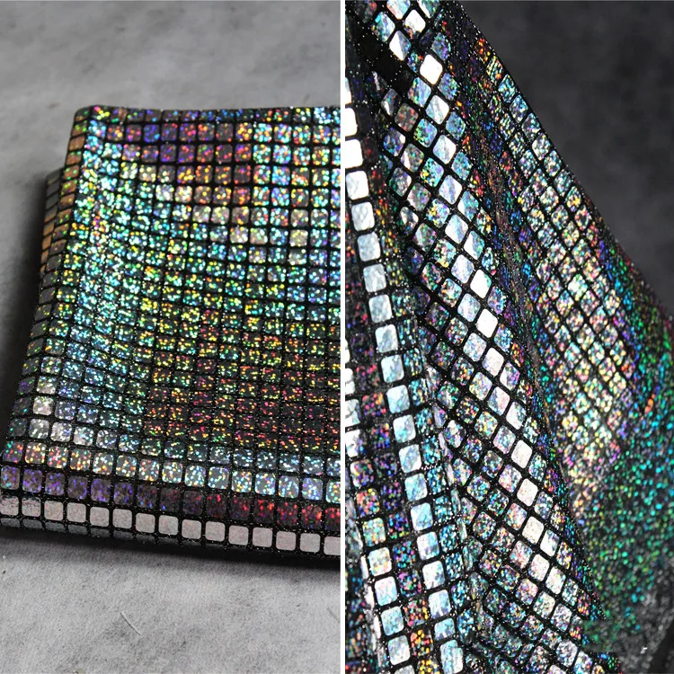

Laser colorful mesh fabric Small plaid soft sequins Designer high-end Reflective import fashion Fabric