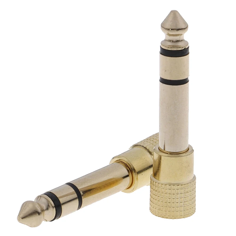 2PCS Stereo Female Headphone Jack Audio Adapter Fit Tattoo Power Supply Gold Copper 6.35mm Male Plug To 3.5mm