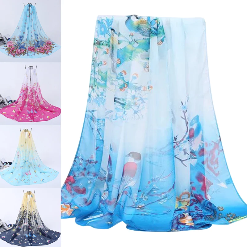 

Women Fashion Scarves Long Sunscreen Soft Wrap Scarf Lady Lightweight Print Floral Pattern Shawl Scraf JT-889