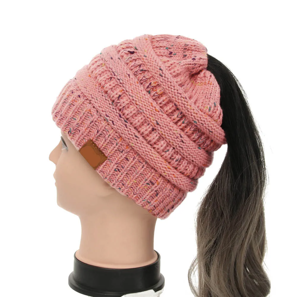 25 цветов конфетти Ponytai l Beani e для вязаный бюстгальтер шапка Skullies Beanies теплая шапка s Женская вязаная Стильная шапка с биркой - Цвет: Watermelon Red
