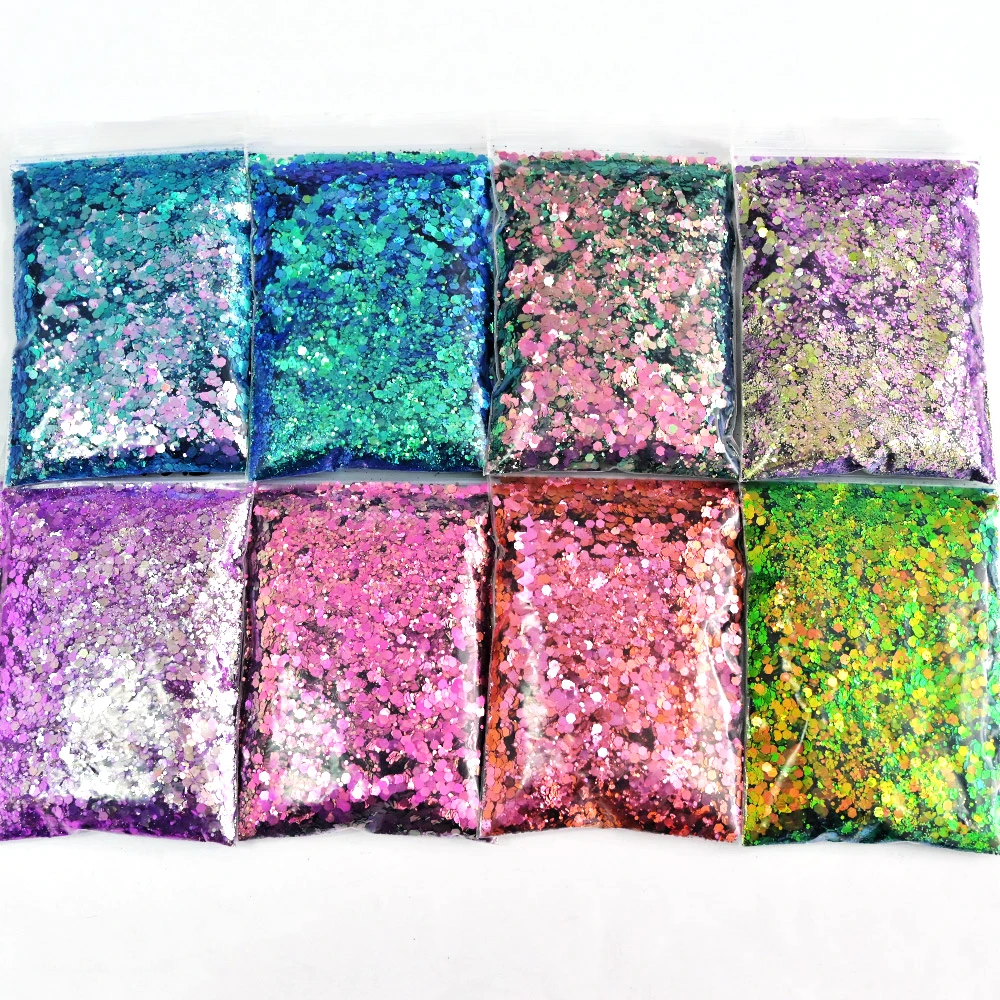 50g/bag Mermaid Nail Art Glitter Mix Size Chunky-Hexagon Laser Sequins 8 Color Shiny Chameleon Manicure Flakes Decoration nail flakes nail glitter nail decoration nail decorations