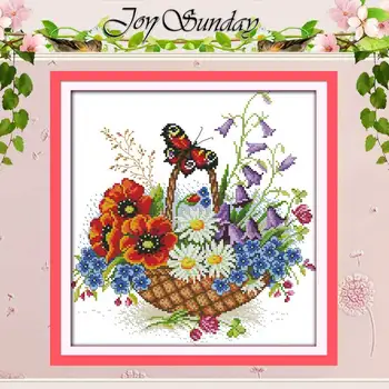 

Flower Basket and Butterfly Counted Cross Stitch Cross Stitch 11CT 14CT Cross Stitch Kits Embroidery for Home Decor Needlework