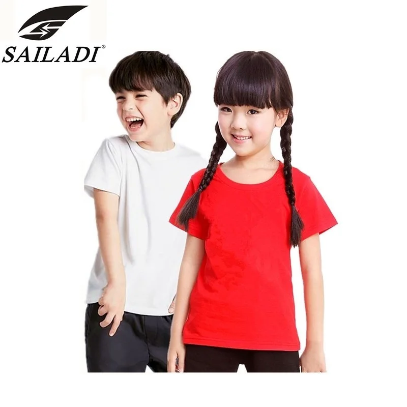 Sailadi/брендовые Детские спортивные футболки для бега с коротким рукавом из дышащего хлопка для мальчиков и девочек с круглым вырезом, размеры s-xl S2211