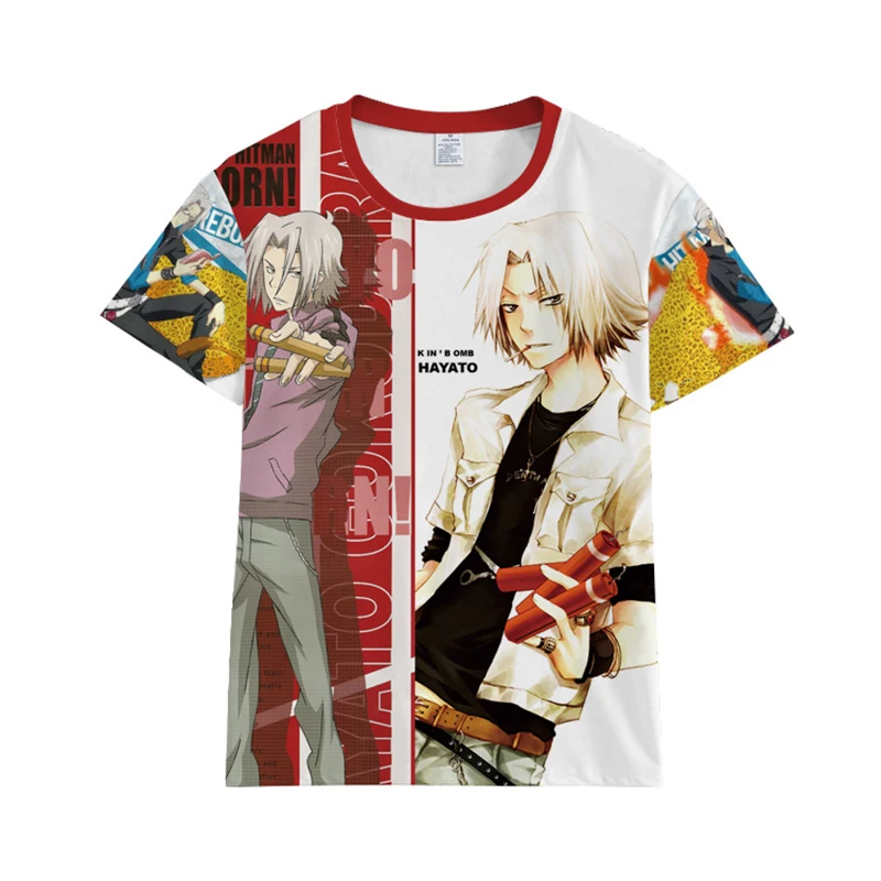 

Katekyo Hitman Reborn Sawada Tsunayoshi Hibari Kyoya Ranbo Gokudera Hayato T-shirt Cosplay Costume Tshirts Short Sleeve Tees
